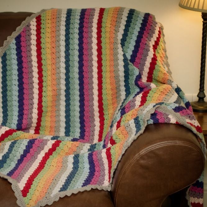 Luxury Crochet Blanket, Afghan, Throw - Multi Colour - Merino Wool, Cashmer