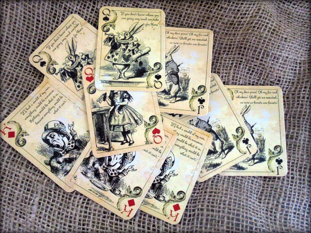 12 Alice in Wonderland Themed Playing Cards - Table Decorations,Tags,Topper