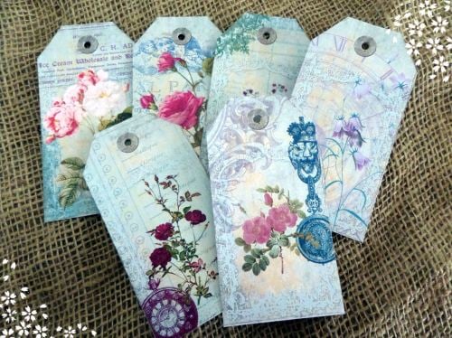 Set of 6 Large Vintage Style Shabby Chic Floral Gift Tags