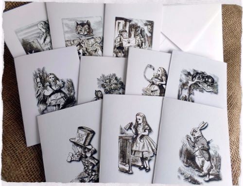 Set of 10 Blank Alice in Wonderland Note/Greetings Cards & Envelopes