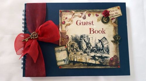 A5 Alice in Wonderland Themed Guest Book for Parties or Weddings