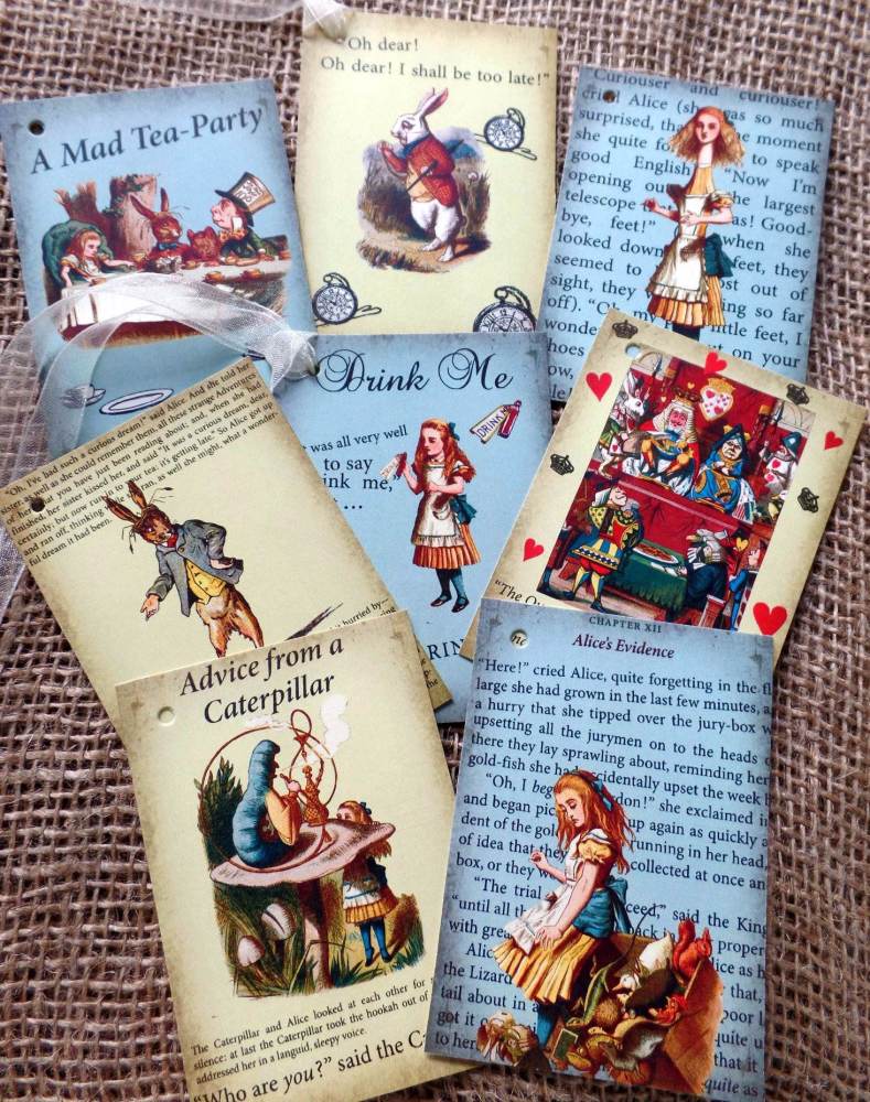 8 Colourful Alice in Wonderland Themed Vintage Style Gift Tags (Set 2)