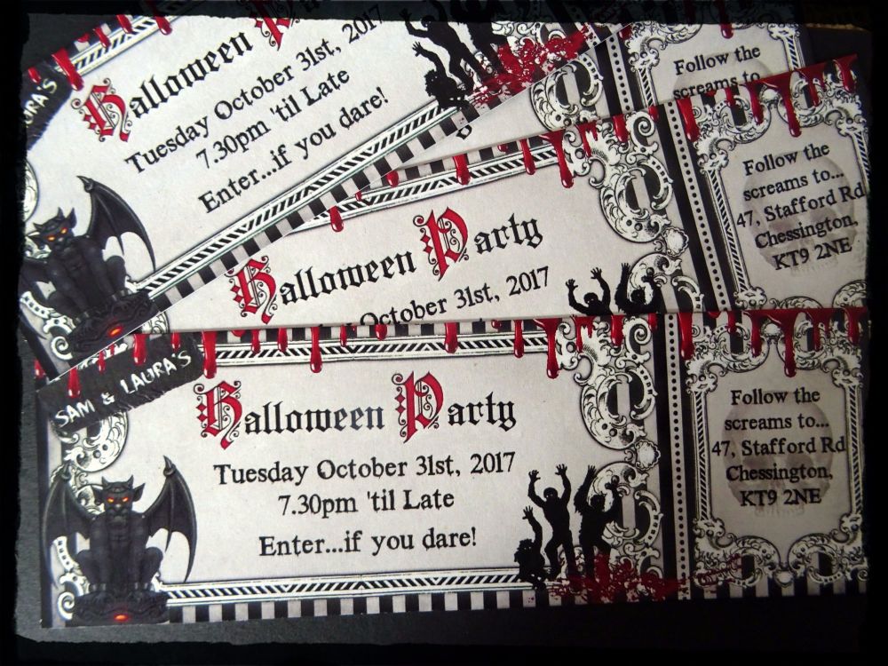 Personalised Halloween/Scary Party Invitations & Black Envelopes
