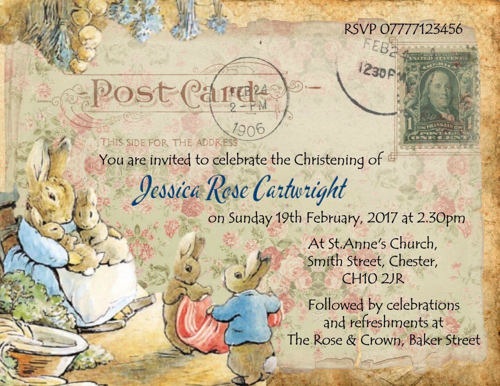 4 Beatrix Potter Peter Rabbit Personalised Invitations & Envelopes