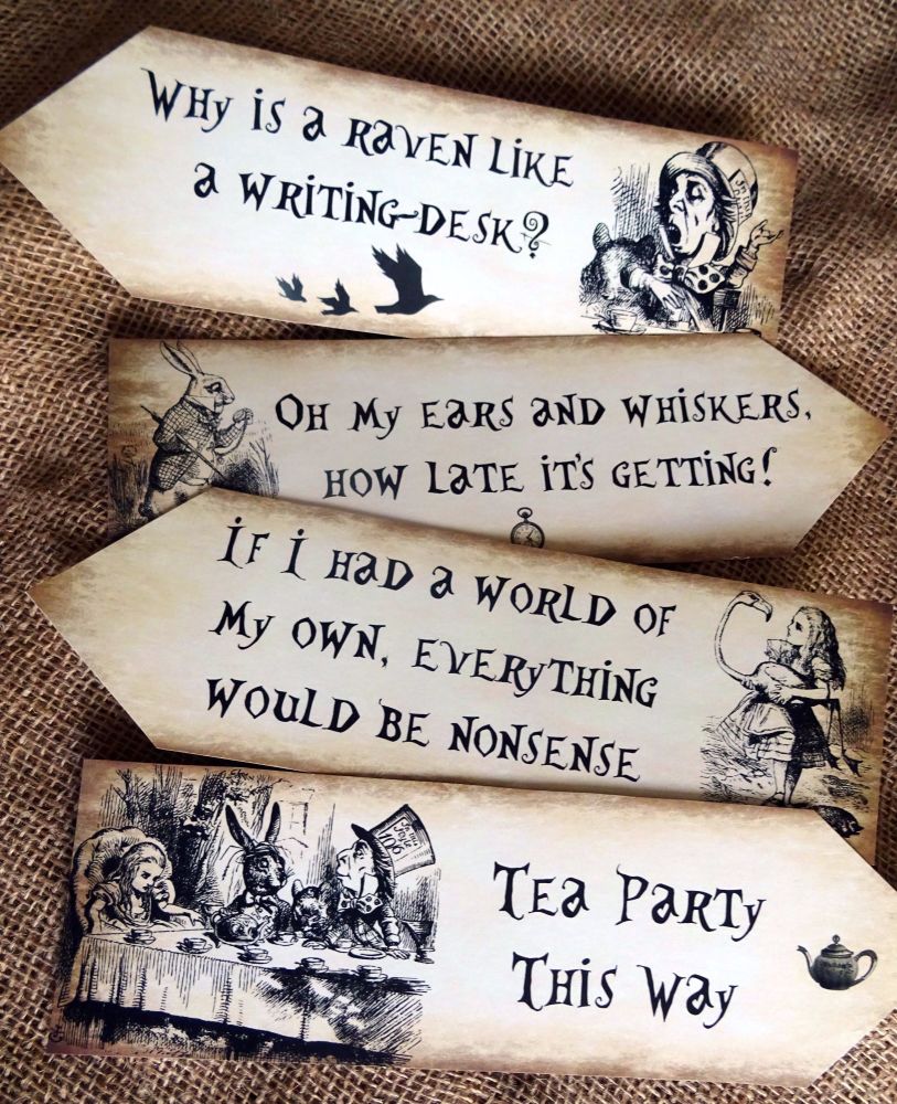 Set of 4 Alice in Wonderland Large Party Decoration Arrows