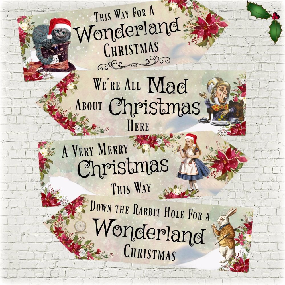 Set of 4 Alice in Wonderland Large Christmas Decoration Arrows