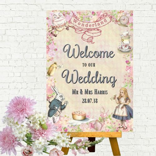 Alice in Wonderland 'Welcome to Our Wedding' A4 Card Sign - Frame Not Inclu