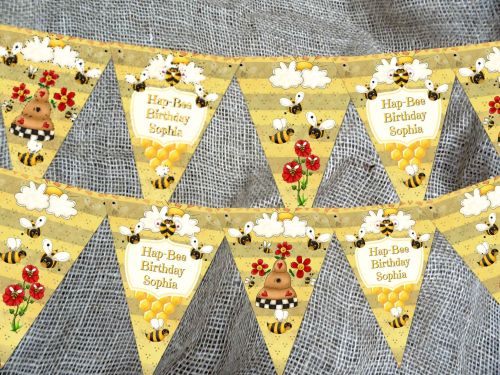Personalised Bumble Bee Bunting/Banner with Organza Ribbon - 3m