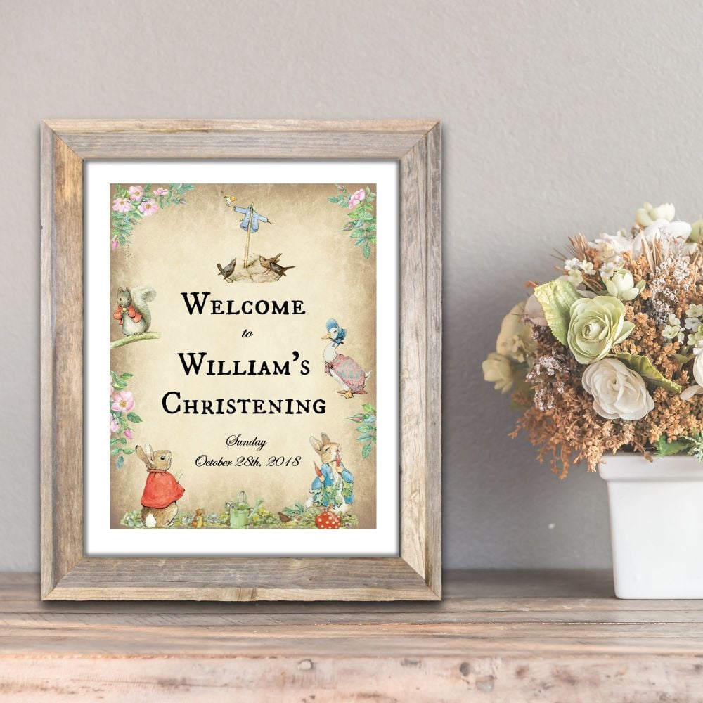 Personalised Beatrix Potter Peter Rabbit Party/Christening Welcome Sign