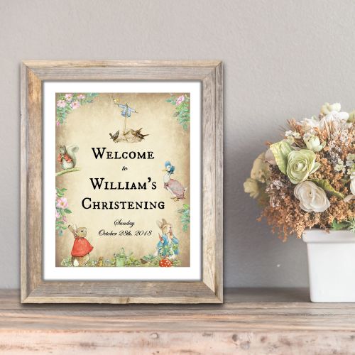 Personalised Beatrix Potter Peter Rabbit Party/Christening Welcome Sign