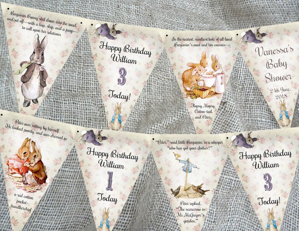 3m Personalised Benjamin Bunny Peter Rabbit Bunting/Banner - Any Occasion