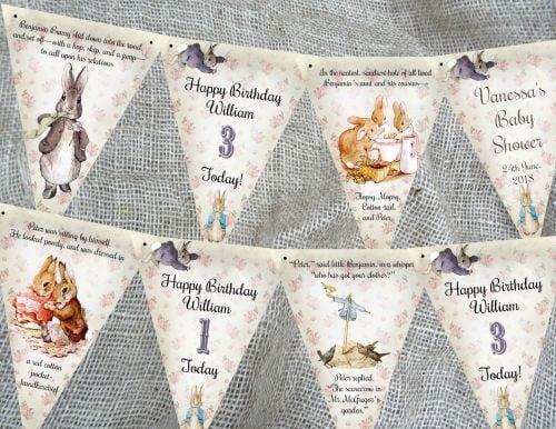 3m Personalised Benjamin Bunny Peter Rabbit Bunting/Banner - Any Occasion