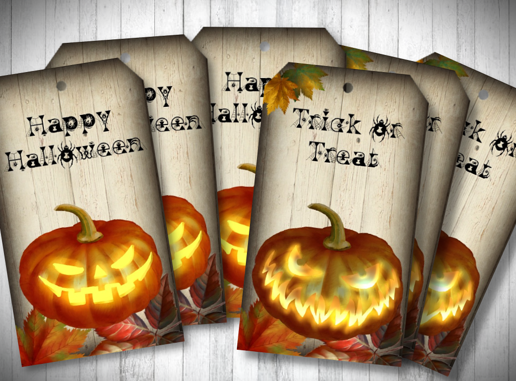 Pumpkin Happy Halloween and Trick or Treat Gift Tags & String