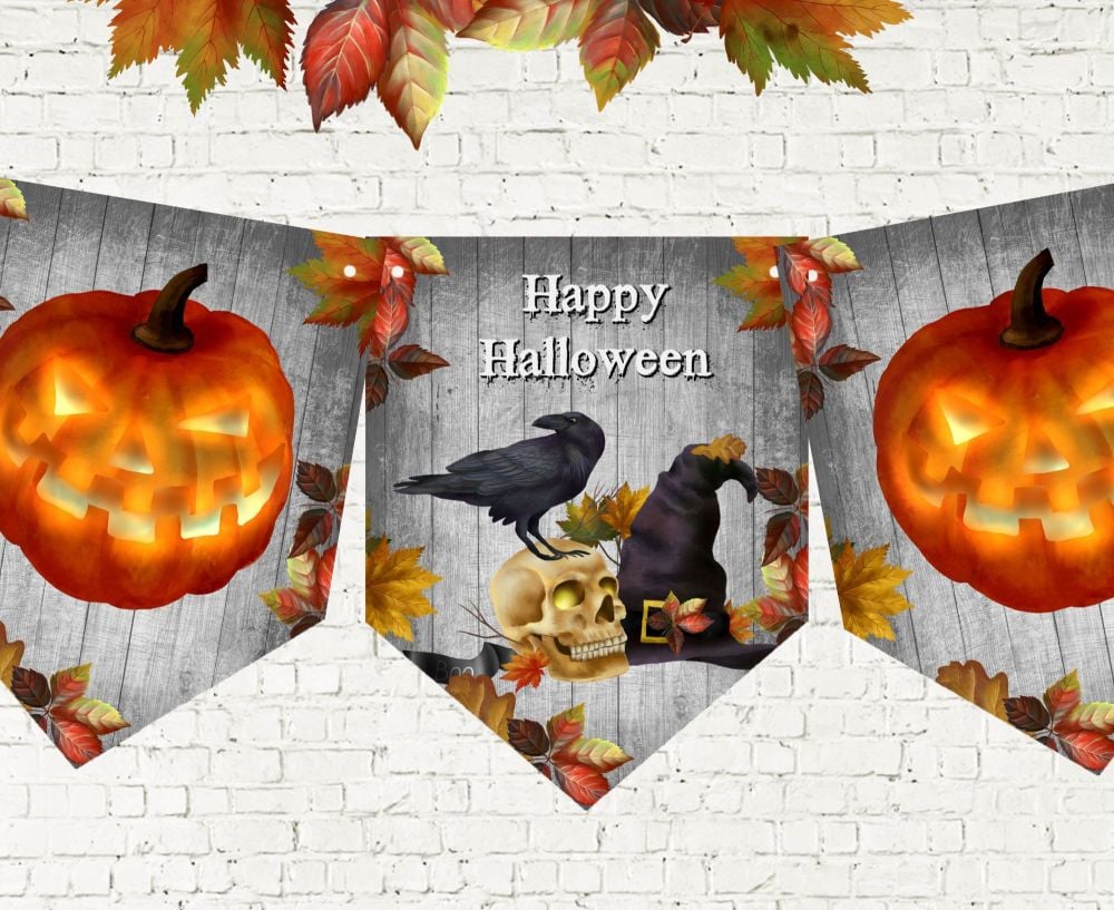 Happy Halloween Pumpkin Party Bunting/Banner & Ribbon - 3m
