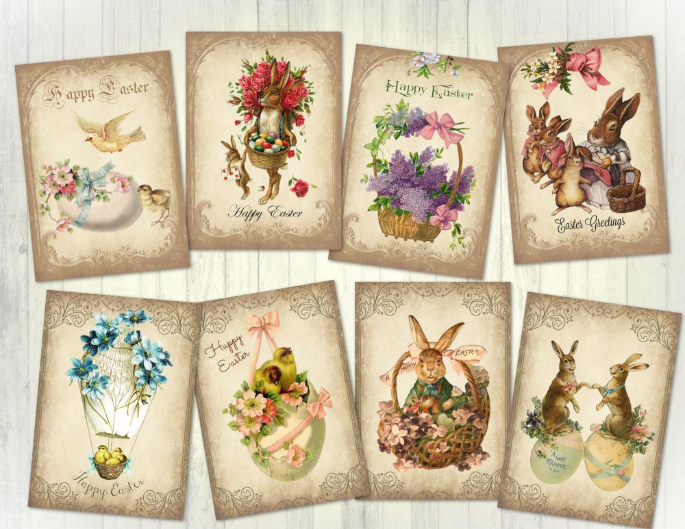 8 Vintage Style Easter ATC Card Making Tags Embellishments