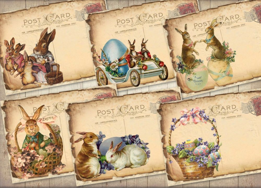 6 Easter Victorian Image Vintage Style Tatty Post Cards