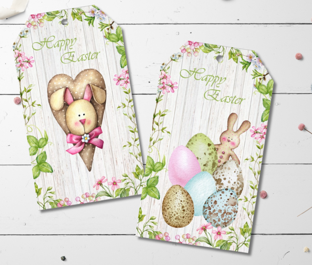 6 Spring Blossom Easter Gift Tags & String