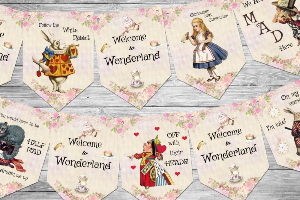 Alice in Wonderland Party Bunting/Banner & Ribbon - 3m