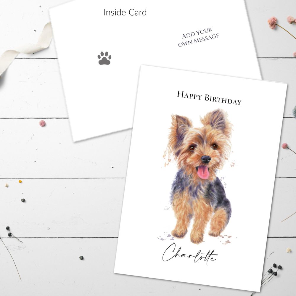 Personalised Yorkshire Terrier Dog Birthday Greetings Card & Envelope