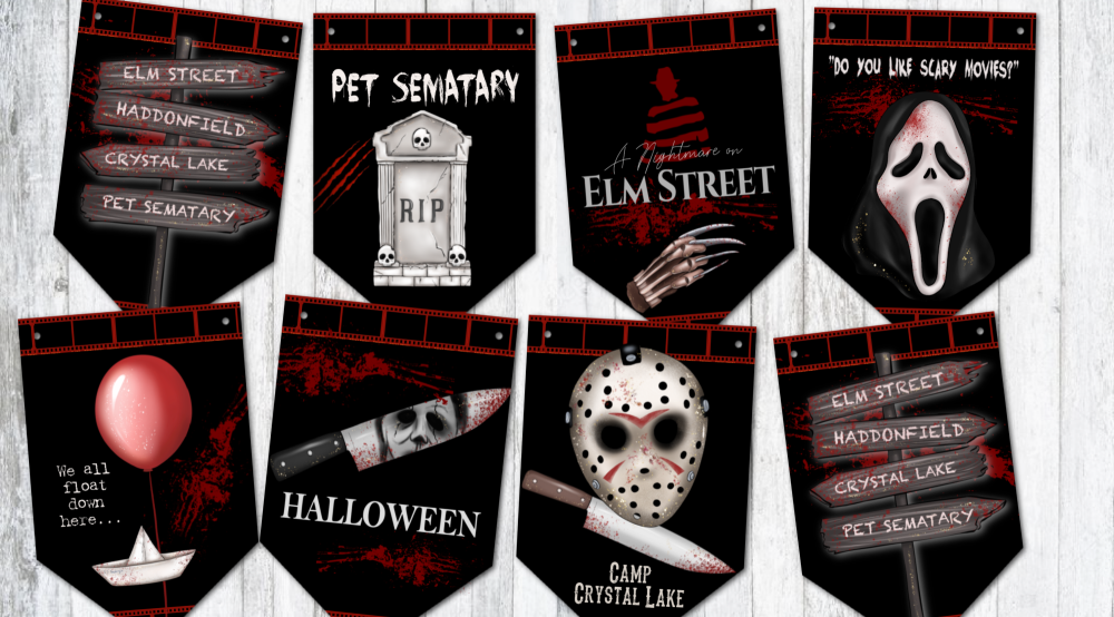Scary Movies Halloween Film Inspired Bunting Party Decoration & Ribbon