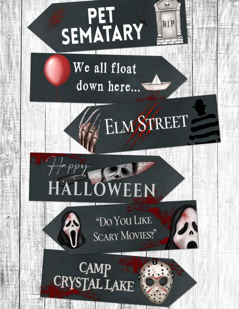6 Film Inspired Halloween Movie Party Decoration Arrow Signs