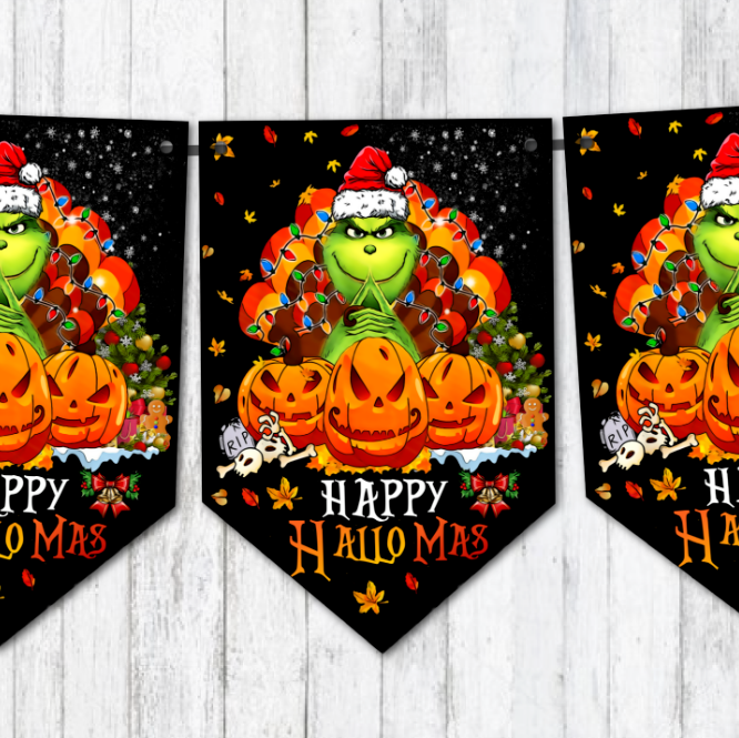 The Grinch Christmas Halloween Bunting Decoration 'Happy Hallo Mas'