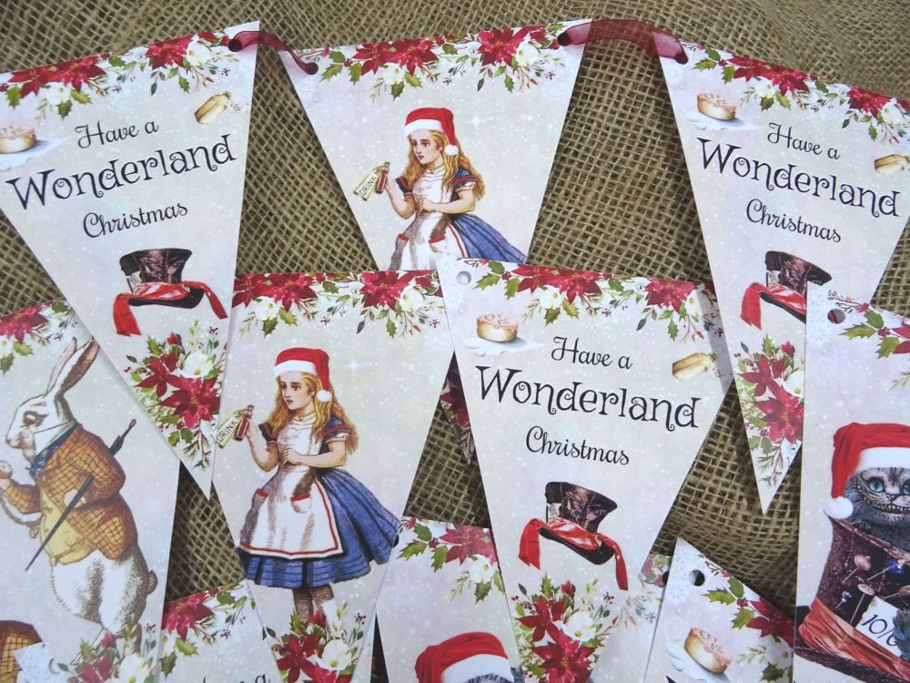 Alice in Wonderland 'Have a Wonderland Christmas' Bunting/Banner & Ribbon - 3m