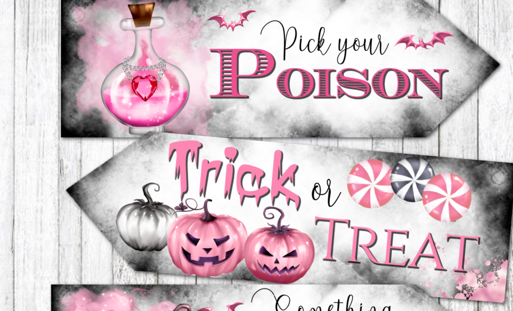 Set of 4 Pink Halloween Party Decoration Arrow Signs