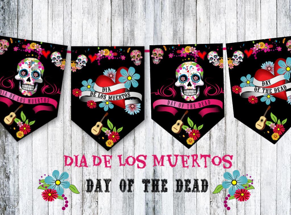 Halloween Day of the Dead Sugar Skulls Bunting Party Decoration & Ribbon