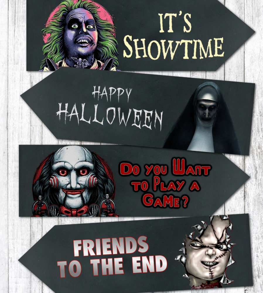 4 Film Inspired Halloween Movie Party Decoration Arrow Signs
