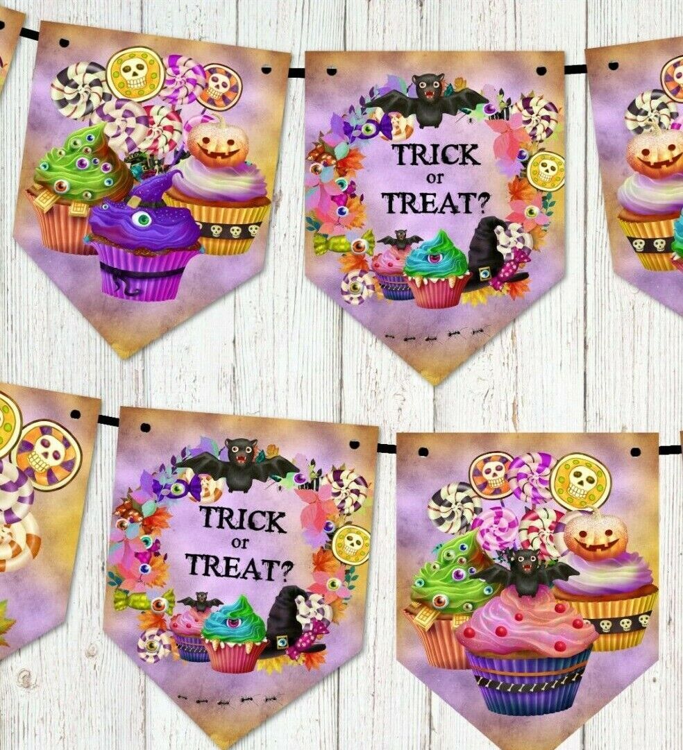 Halloween Trick or Treat Ghoulish Sweets Party Bunting/Banner & Ribbon - 3m