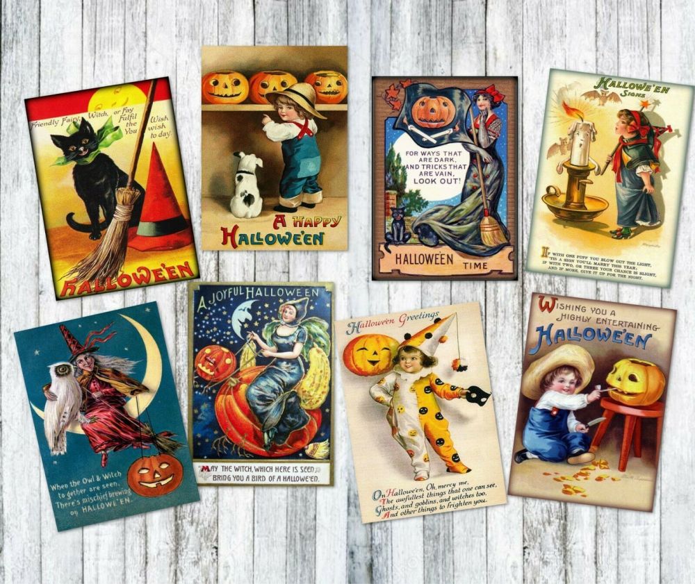 8 Vintage Victorian Image Halloween ATC Tags/Toppers - With or Without Hole