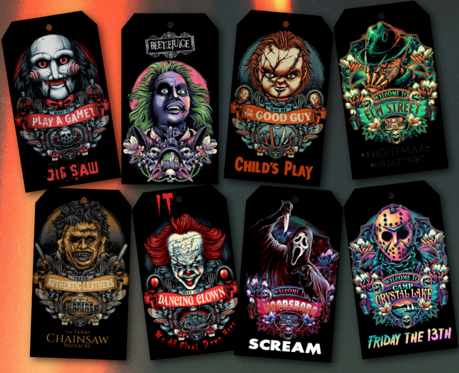 8 Horror Movie Films Halloween Gift Tags