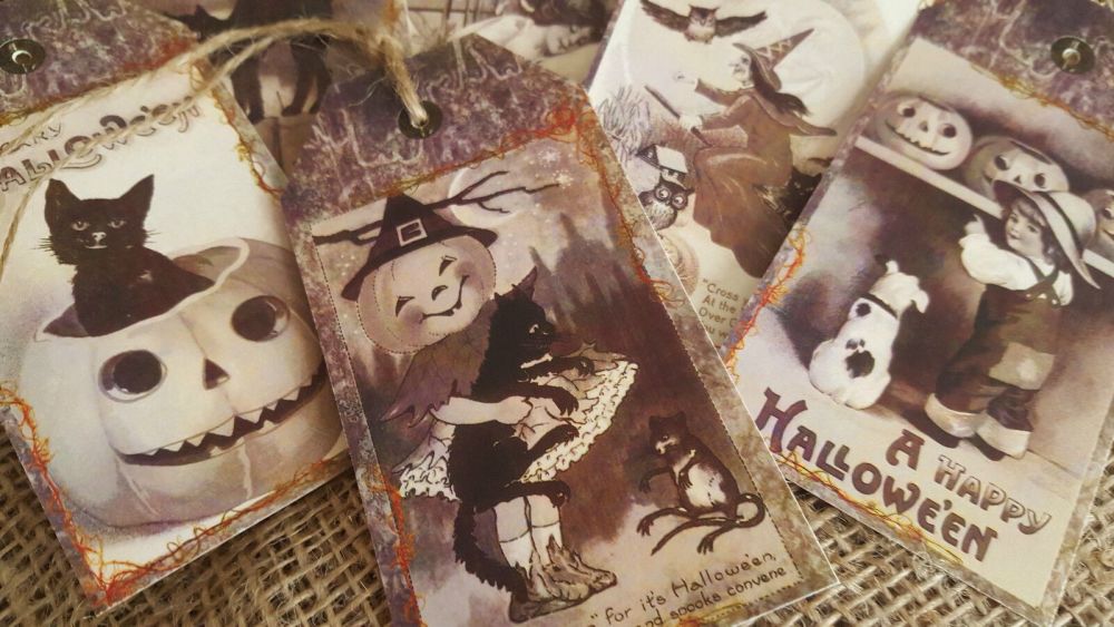 6 Happy Halloween Vintage Style Gift Tags