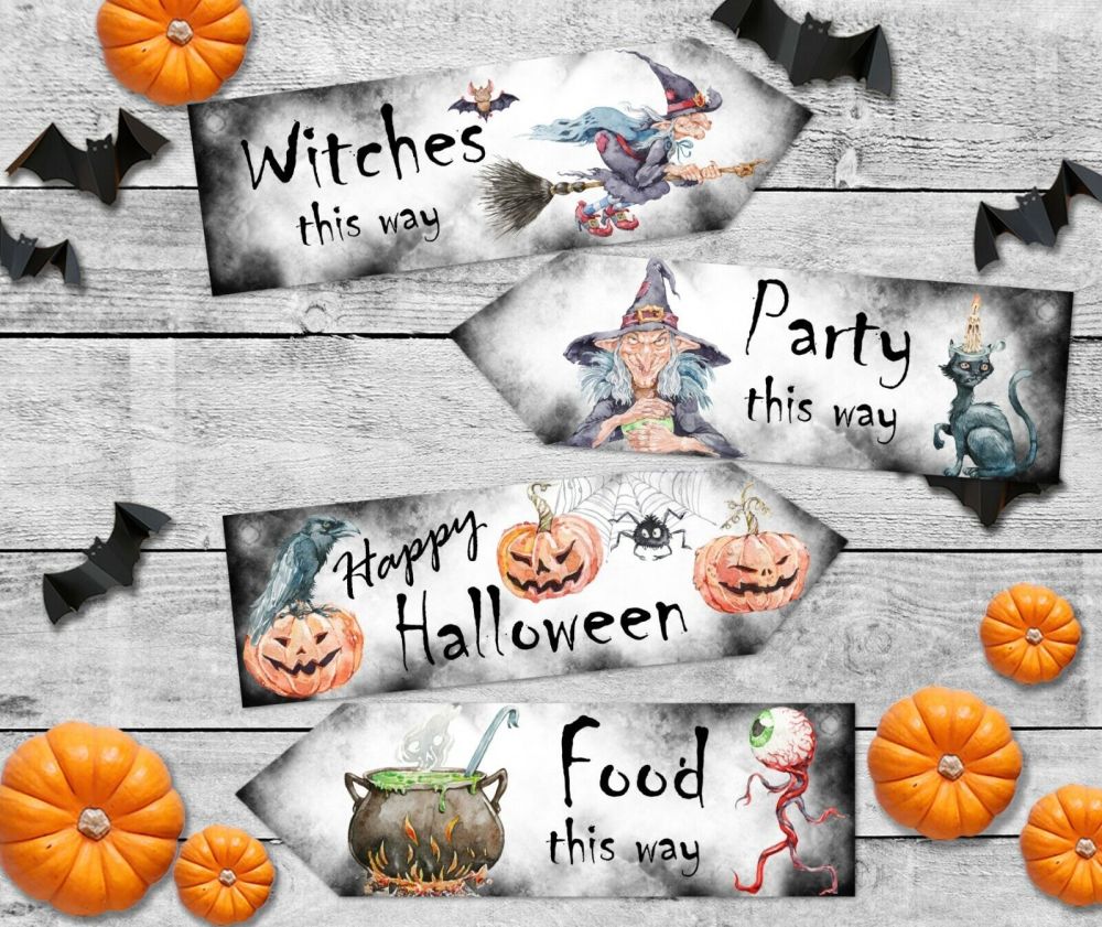 4 Halloween Witches Party Decoration Arrow Signs