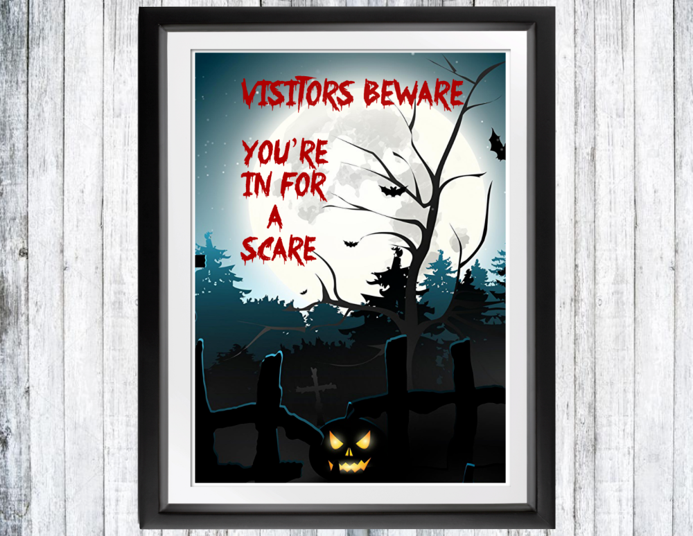 Halloween 'Visitors Beware...' Party Welcome Print Sign