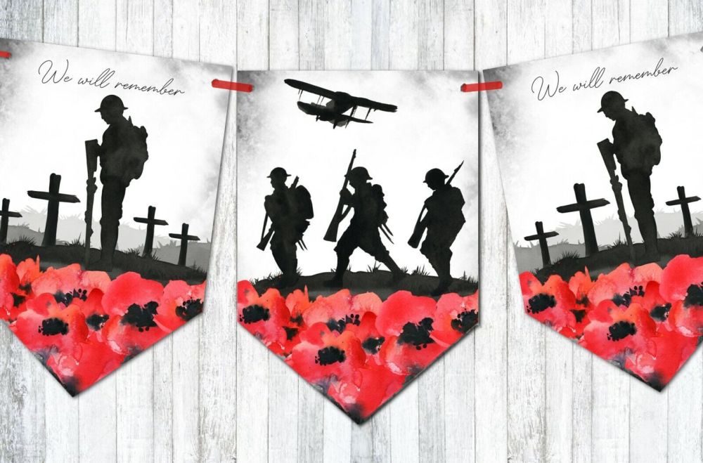 Remembrance Day Poppy 'We Will Remember' Armed Forces Bunting
