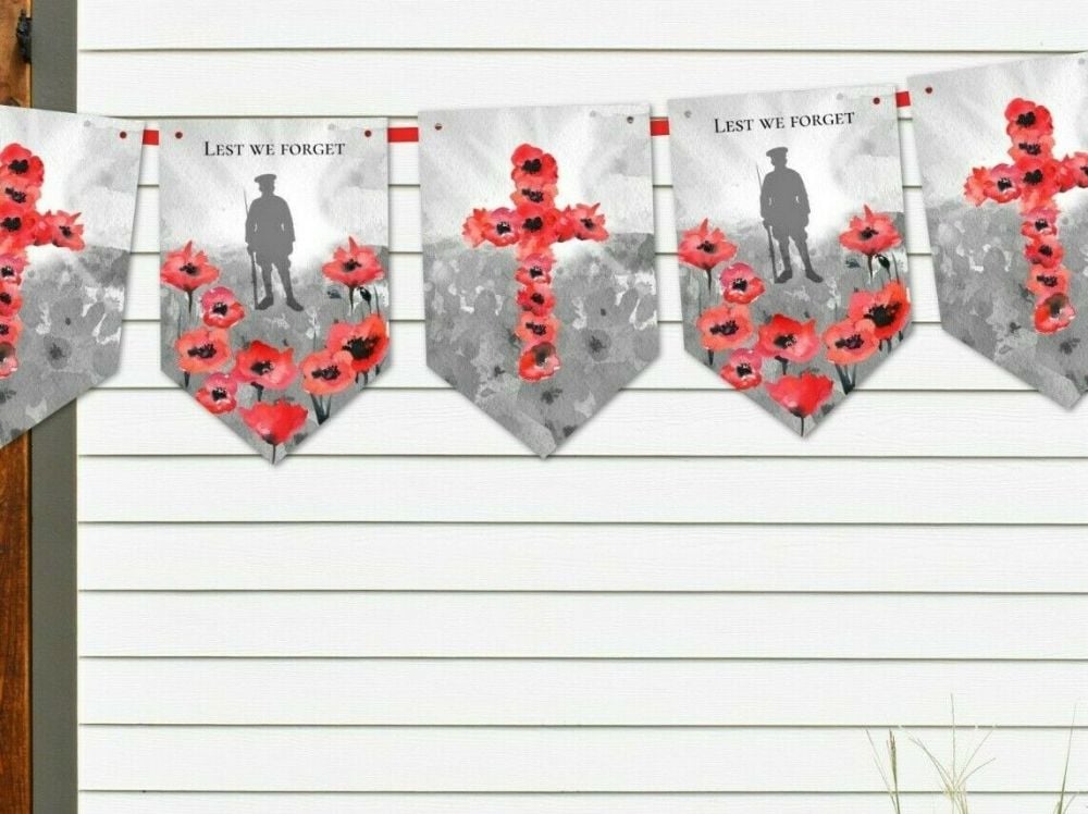 Remembrance Day Poppy 'Lest We Forget' Armed Forces Bunting & Ribbon