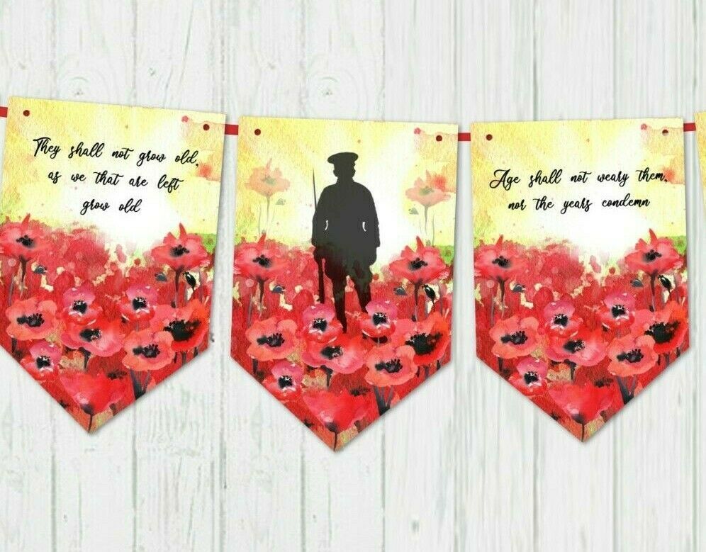 Remembrance Day Poppy 'We Will Remember Them' Armed Forces Bunting & Ribbon
