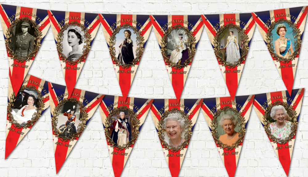 Queen Elizabeth II Bunting Vintage Style Union Jack Commemorating Her Majesty