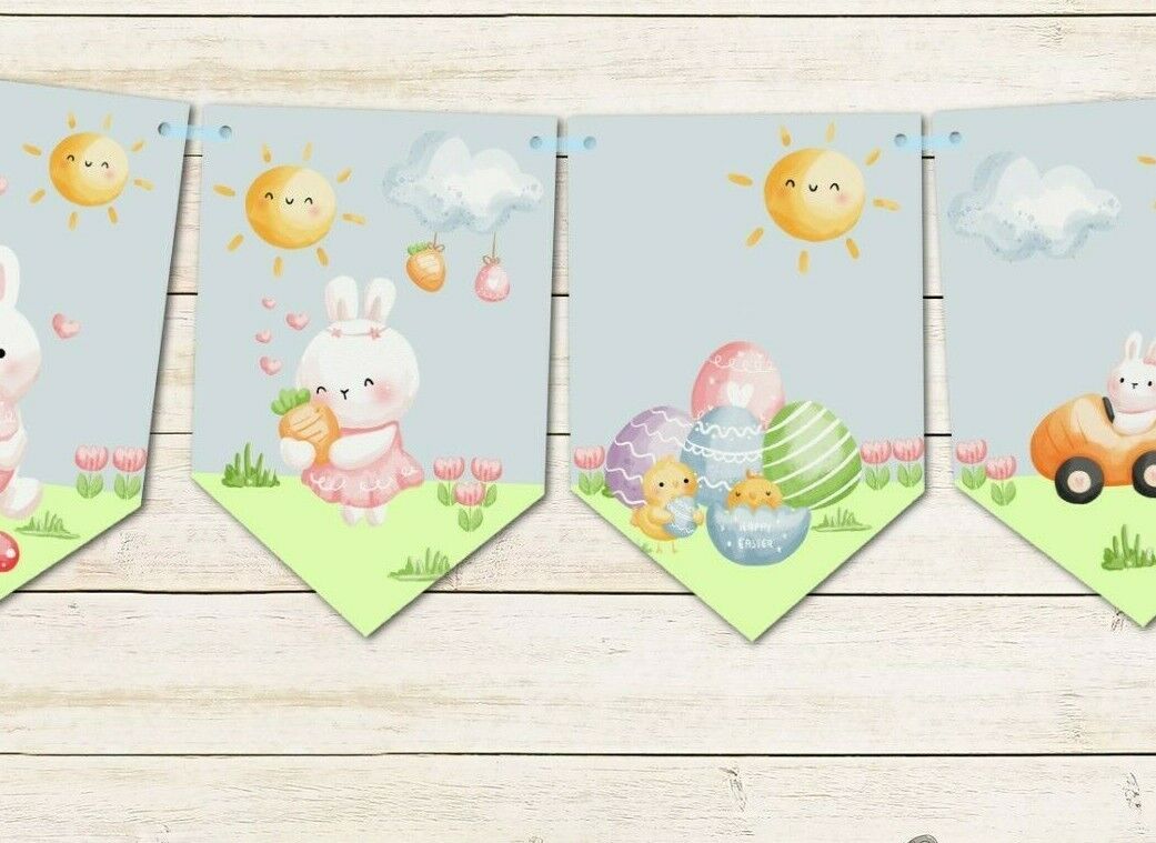 Cute Happy Easter Bunny Nursery Bunting Banner Decoration