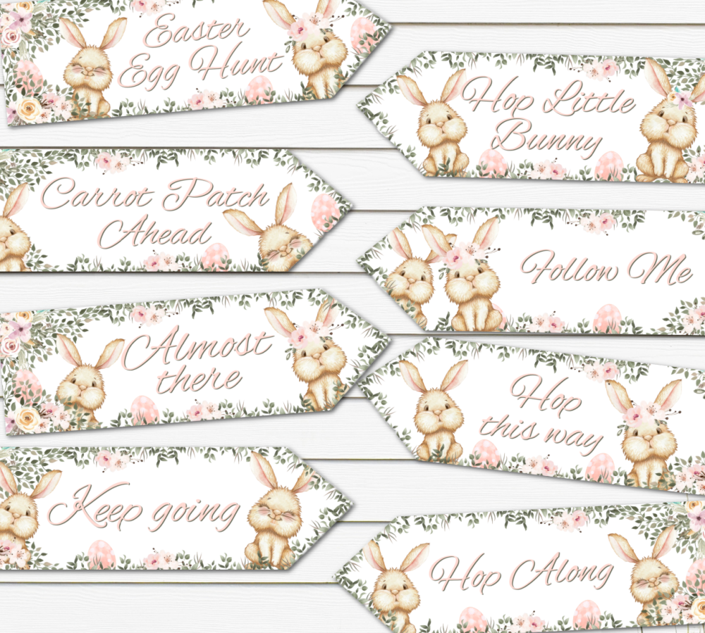 8 Floral Bunny Easter Egg Hunt Party Decoration Arrows