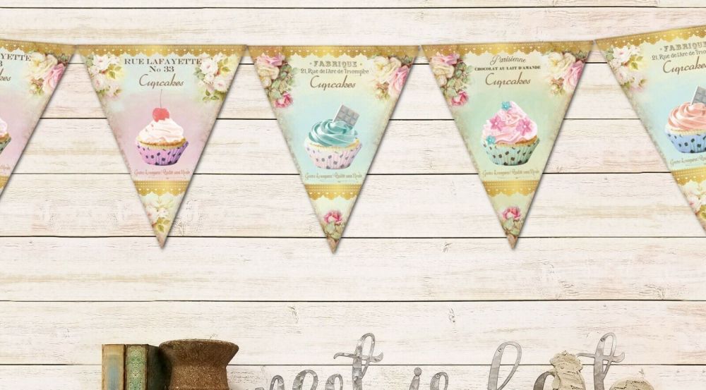 French Parisian Style Cupcake Tea Party Bunting/Banner with Ribbon