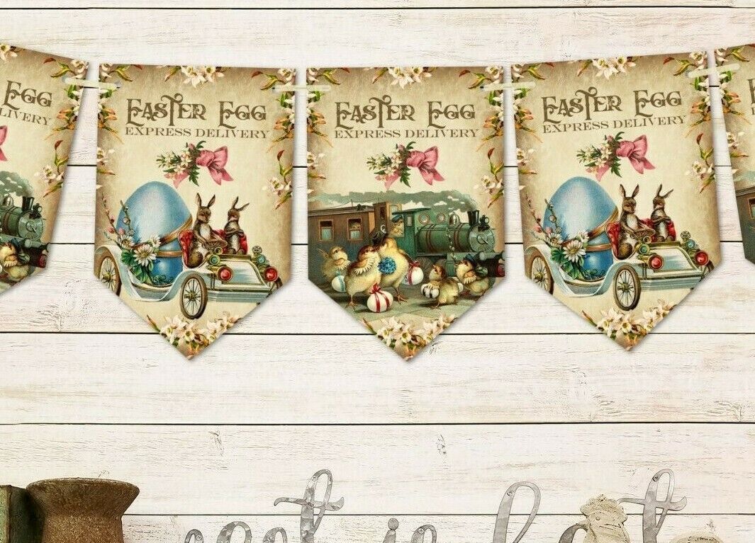 Traditional Vintage Style Easter Egg Express Delivery Bunting Banner Decora