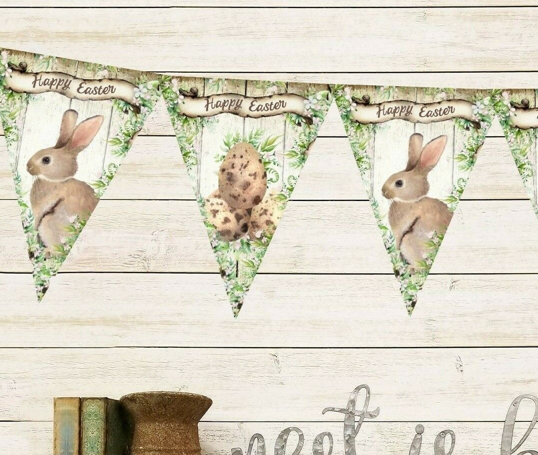 Rustic Woodland Vintage Style Easter Bunny & Eggs Bunting/Banner