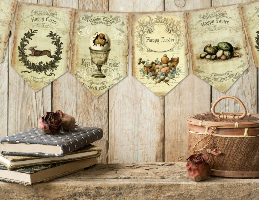 Vintage Victorian Retro Style Easter Bunting - 8 Flags