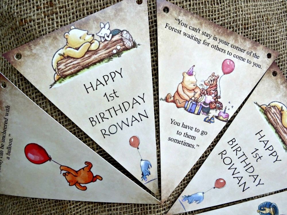 3m Personalised Winnie the Pooh Bunting/Banner with Ribbon - 12 Flags