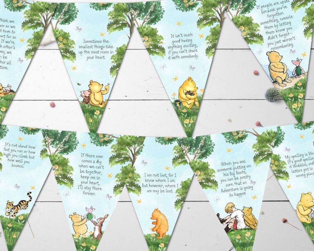Winnie the Pooh Woodland Butterflies Bunting/Banner with Ribbon - 12 Flags