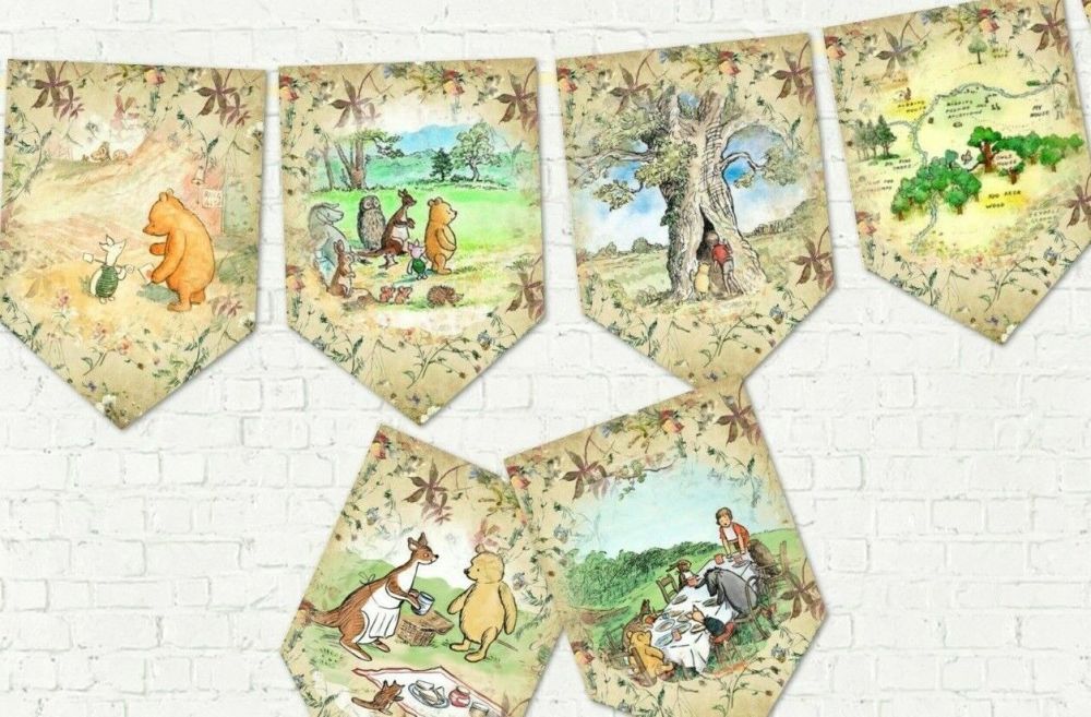Winnie the Pooh Vintage Floral Style Bunting & Ribbon
