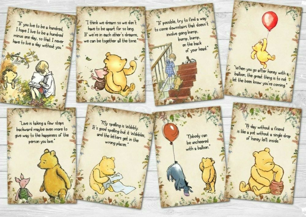 8 Classic Winnie the Pooh ATC Card Making Tags Embellishments